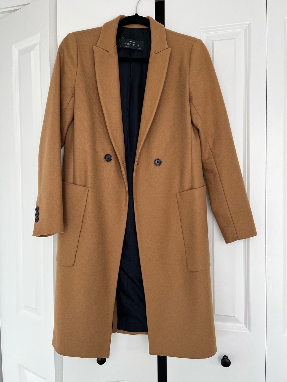 Zara Wool Tailored Coat Camel Brown XS, midweight, lined